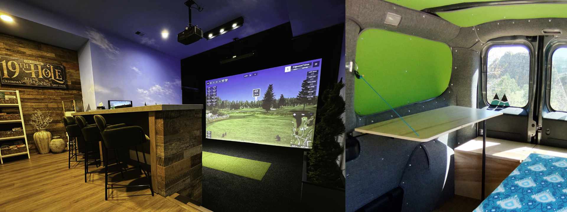 Background Image of Wayfarer Van interior and Virtual Tee Golf